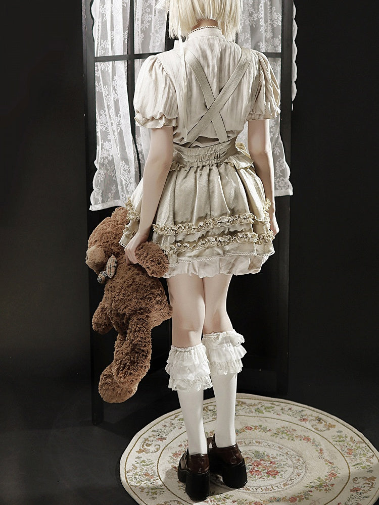 Beige Sweet Lolita Blouse and Ruffle Bubble Skirt Set - image 8