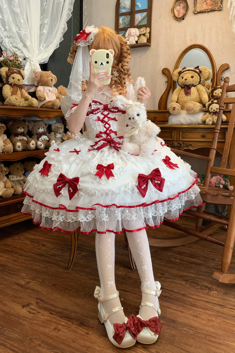 Sweetheart - Sweet Lolita JSK Dress in White and Red - image 6