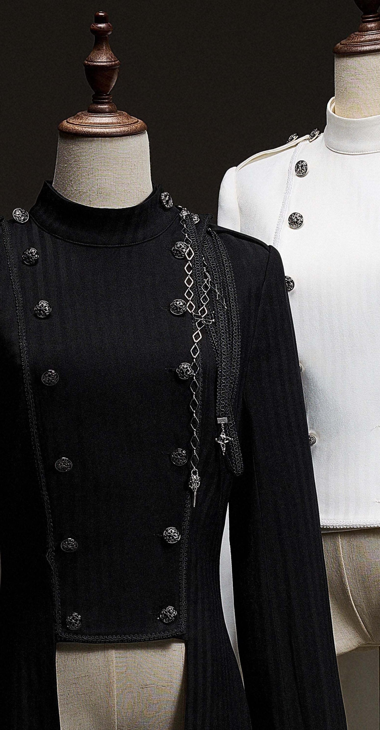 Eternal Moonlit Night - Ouji Lolita Coat, Double-Breasted High-Low Hem - image 10
