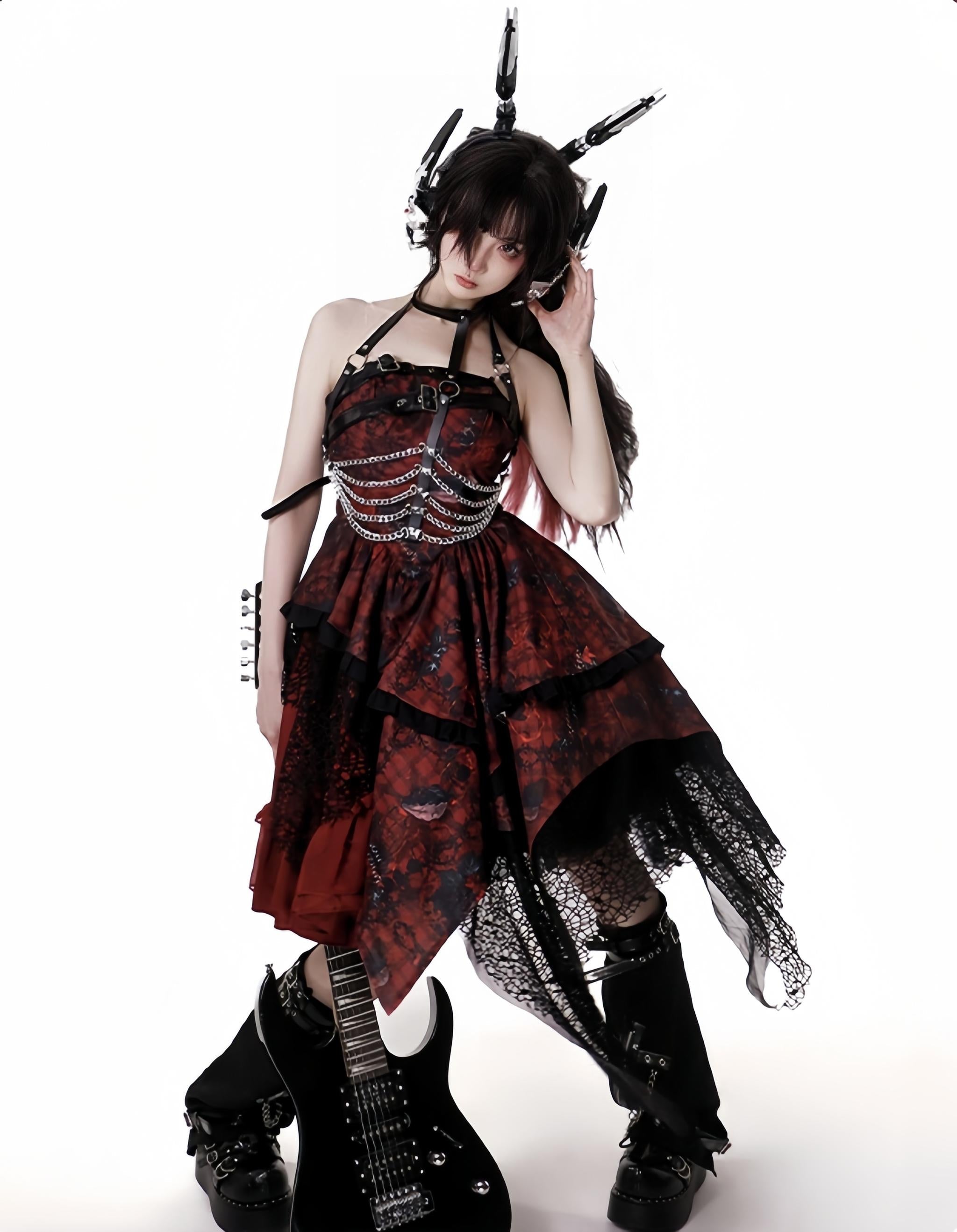 Bleeding Strawberry - Gothic Lolita JSK Dress with Jacket and Rib Chain Accessory - image 14