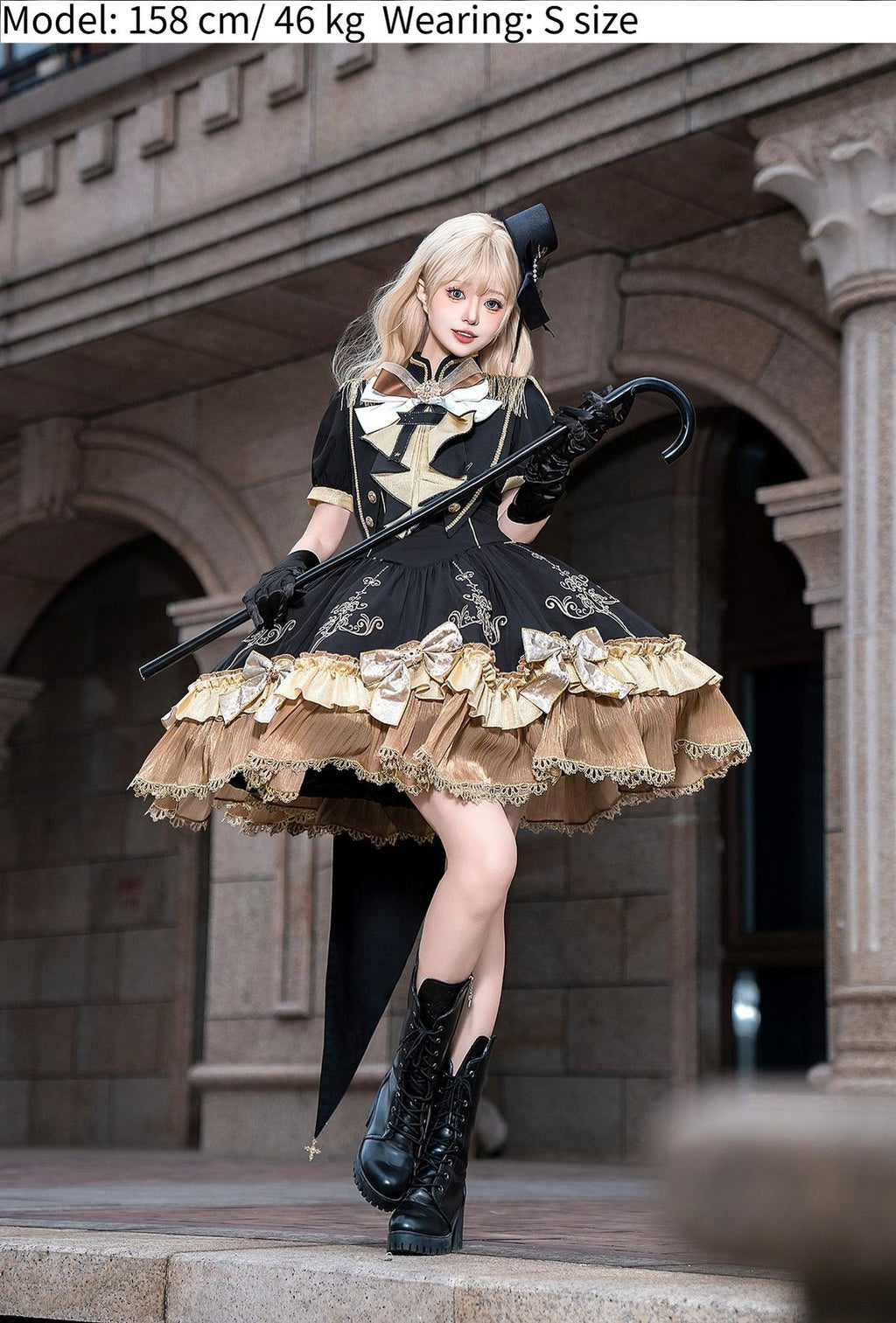 Glitter Oath - Military Lolita OP Dress with Detachable Split Tail Cloak - image 2