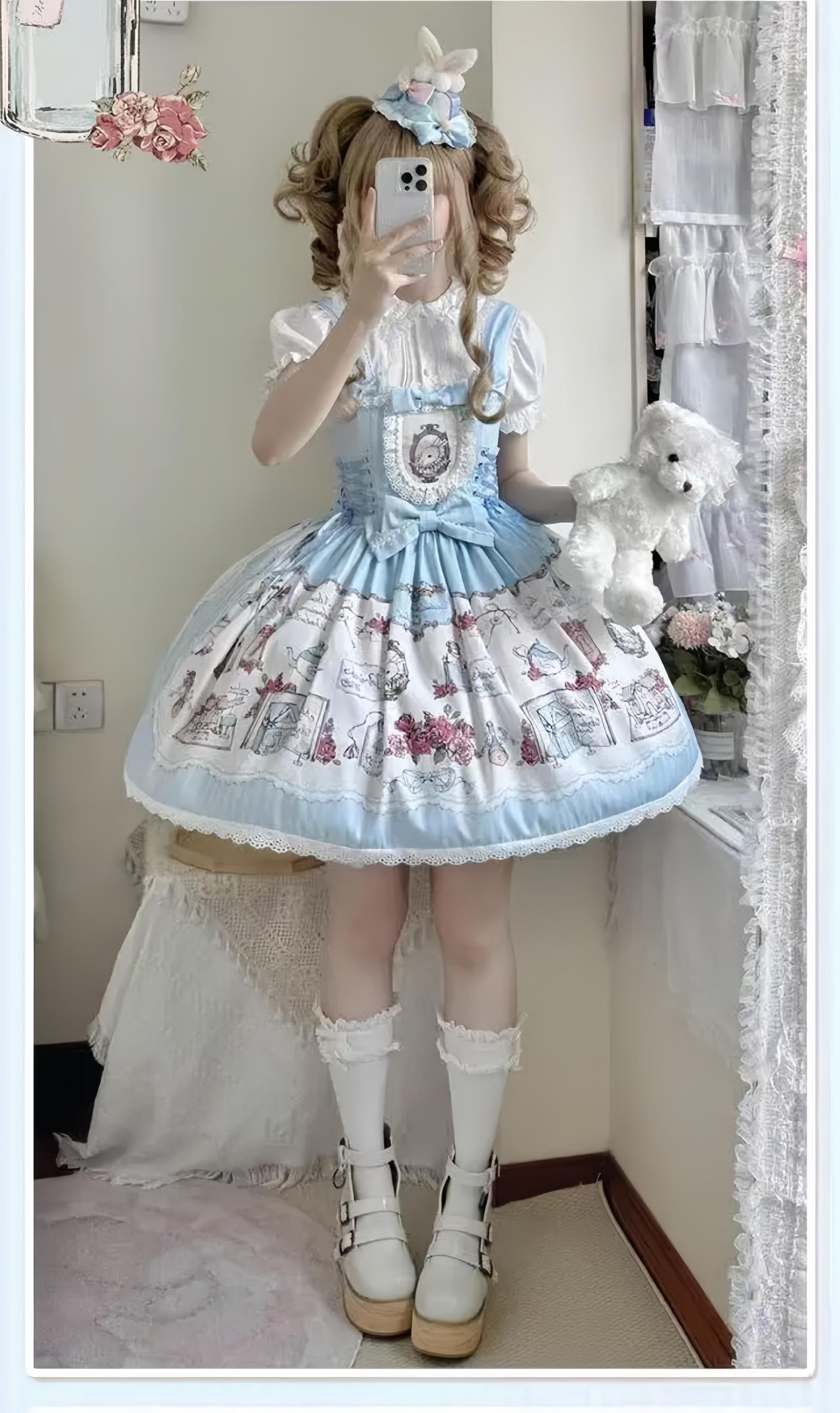 Rabbit Collection Box - Bunny Print Kawaii Lolita JSK Dress, 3 Colors - image 8