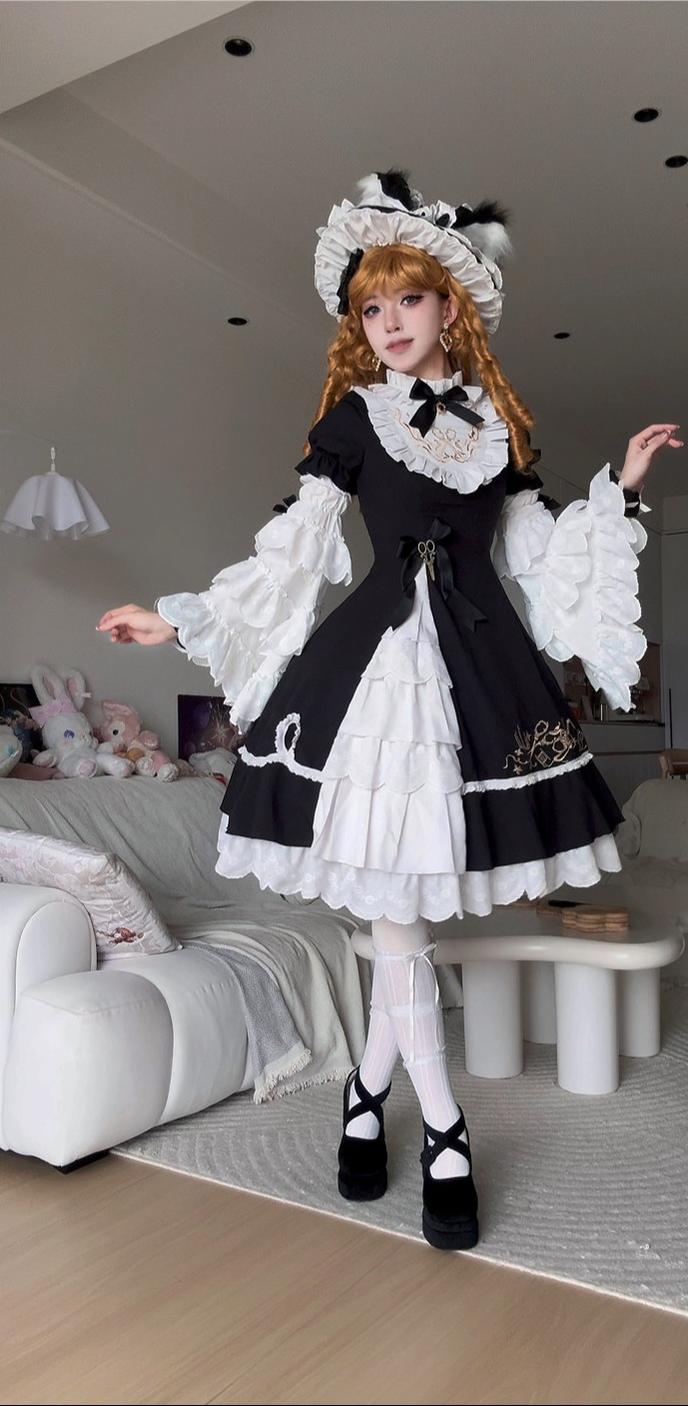 Sewing Magic Cat - Classic Lolita Six-Panel OP Dress with Embroidery and Accessories - image 12