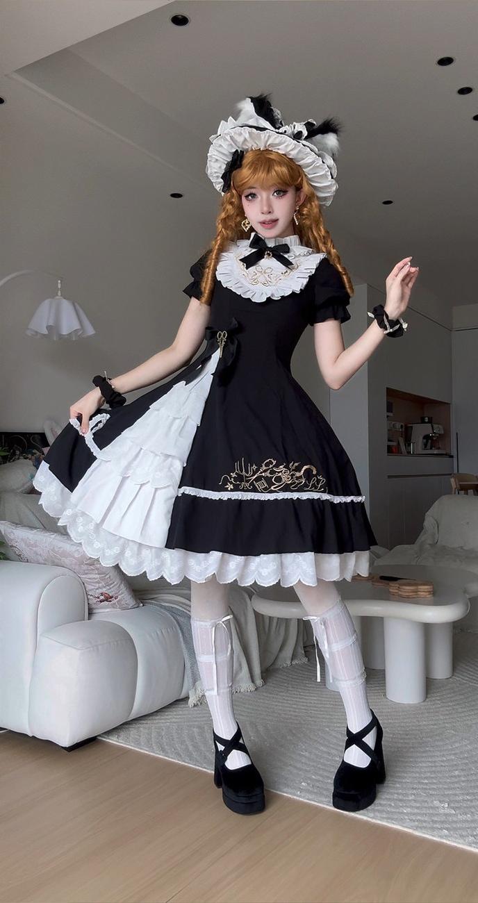 Sewing Magic Cat - Classic Lolita Six-Panel OP Dress with Embroidery and Accessories - image 13