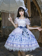 Romantic Floral Puff-Sleeve Dress with Lace Pearl and Overlay - image 3