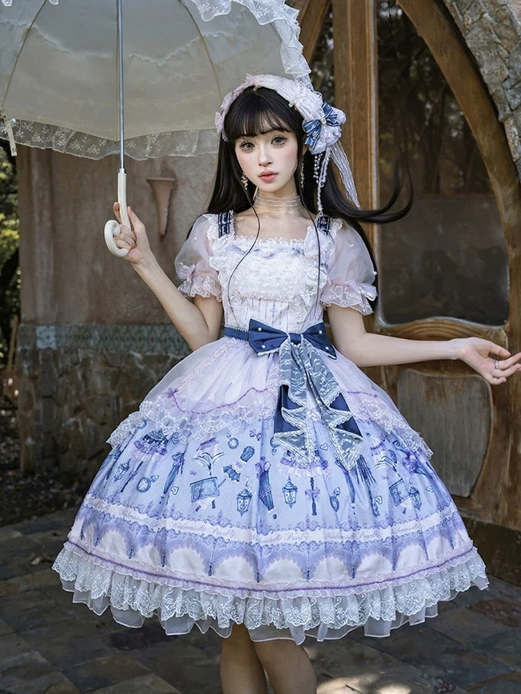 Romantic Floral Puff-Sleeve Dress with Lace Pearl and Overlay - image 3