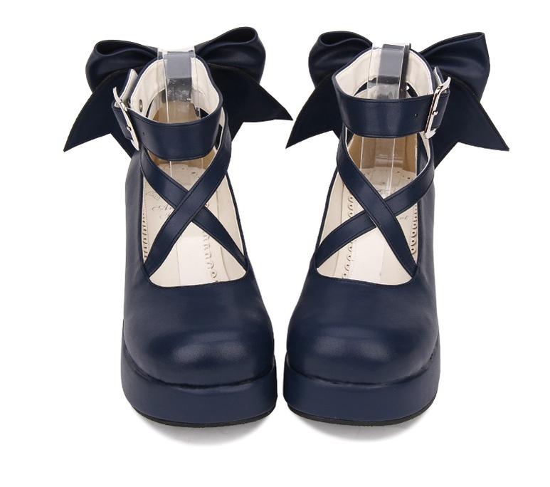 Daily Lolita Leather Shoes Platform Medium Heel Big Bow Shoe - image 4