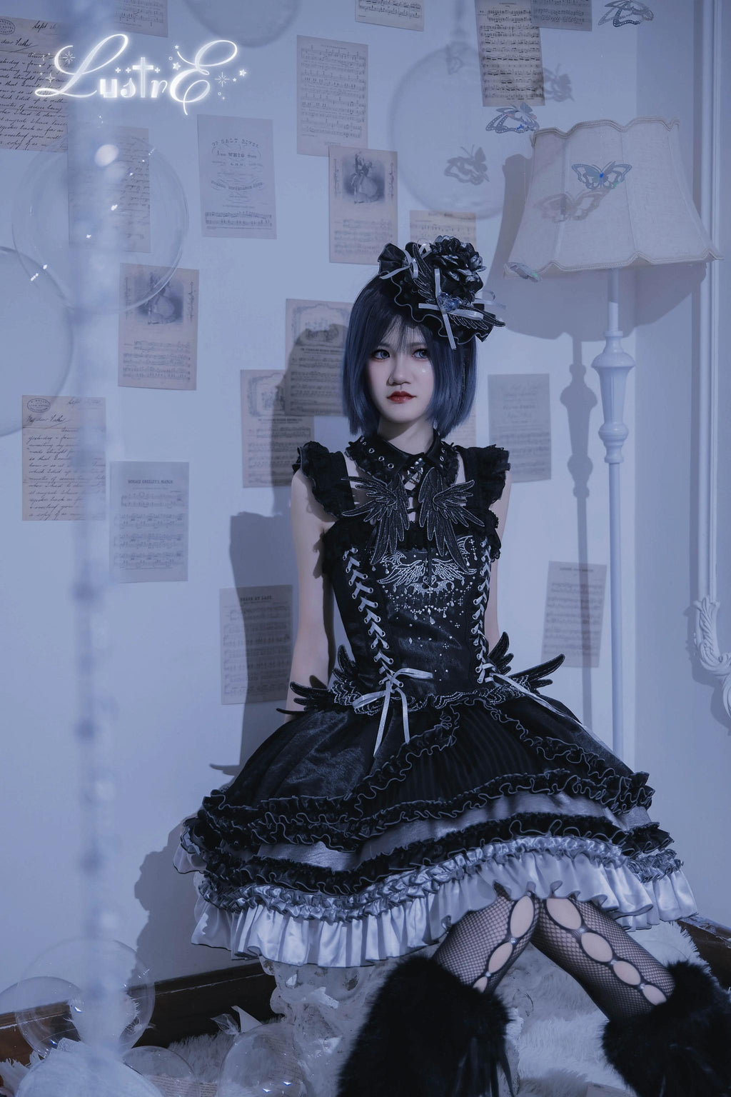 Metallic Angel Black Gothic Lolita Top and Ruffled Skirt Set - image 8