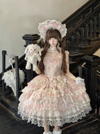 Pink Layered High-Low Lolita JSK Dress with Floral Bow Accents - image 4
