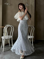 Elegant Blue Sequin Mermaid Skirt - image 1