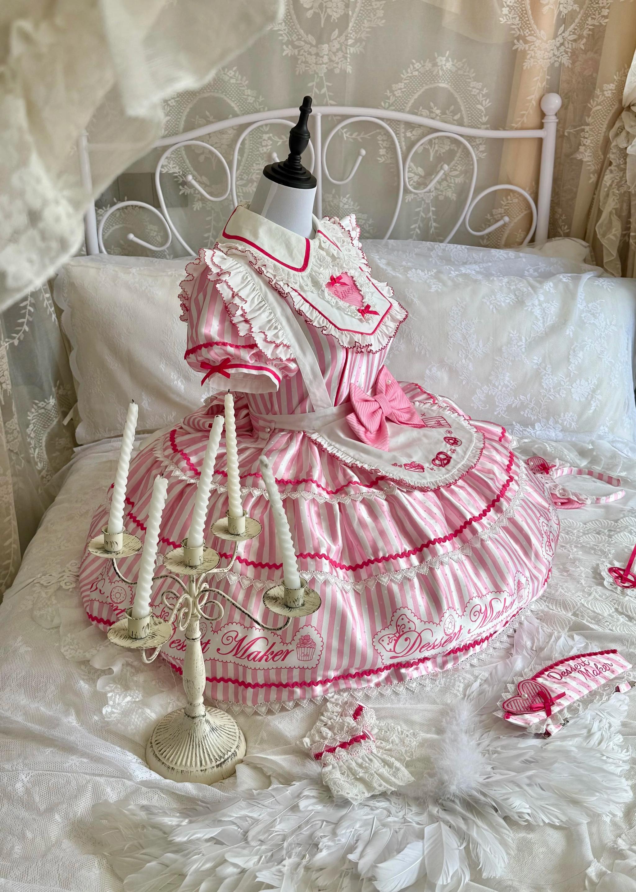 Sweet Butler - Maid Lolita Striped OP Dress, Embroidered Collar - image 9