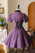 Forest Boulotty - Lapel Collar Short Sleeves Heart-Shaped Polka Dot Printed Bow Sweet Lolita Dress - image 3