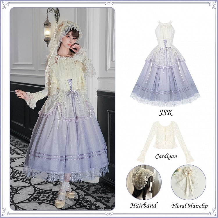 Purple Classic Gradient Lolita JSK Set with Cardigan and Hair Accessories - image 2