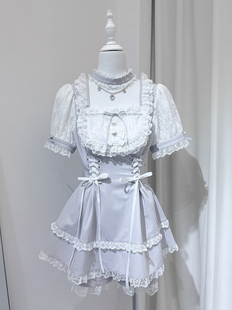 Shirohato Gray and White Ryousangata Dress Choker and Shorts Set - image 1