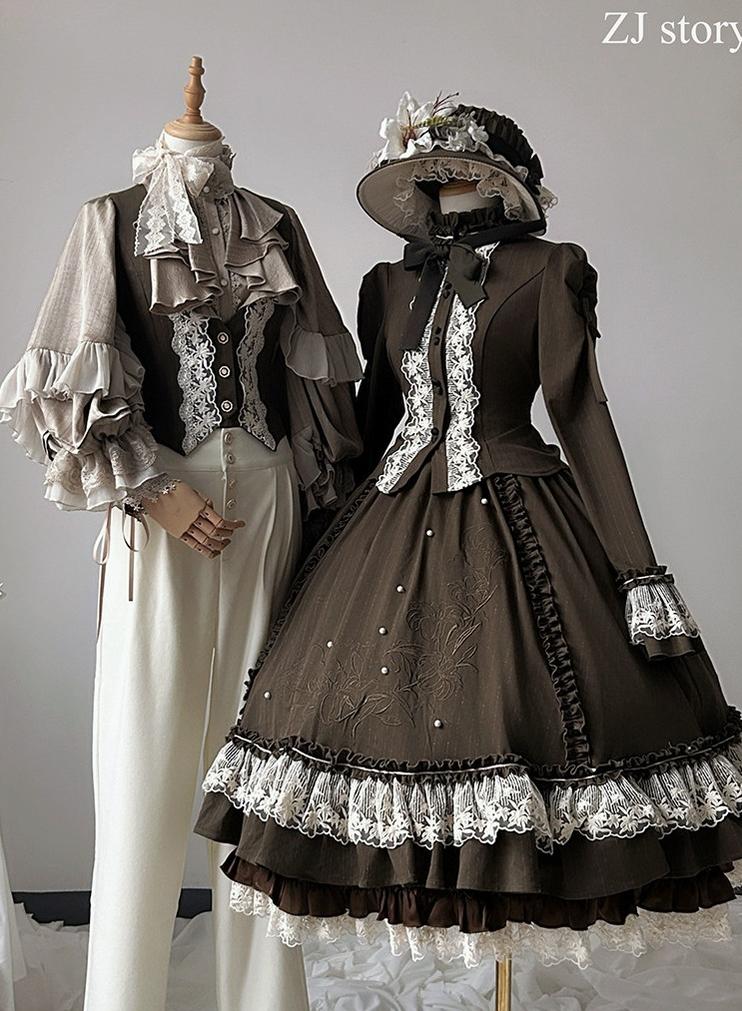 Embroidered Classic Lolita OP Dress, Lace Trim Shirt and Accessories - image 14