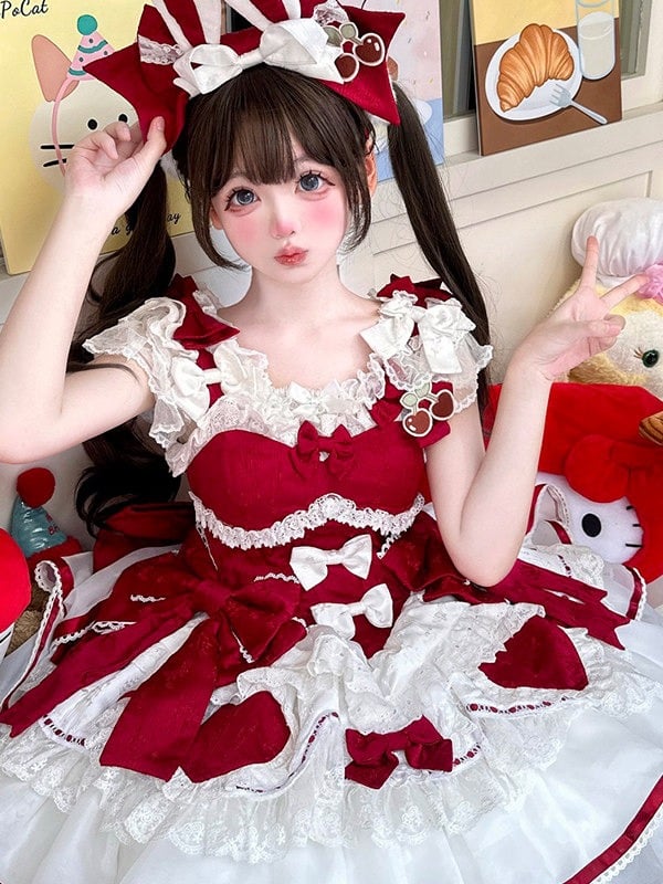 Red Rabbit Cake Lolita JSK Dress, KC and Train Full Set - image 4