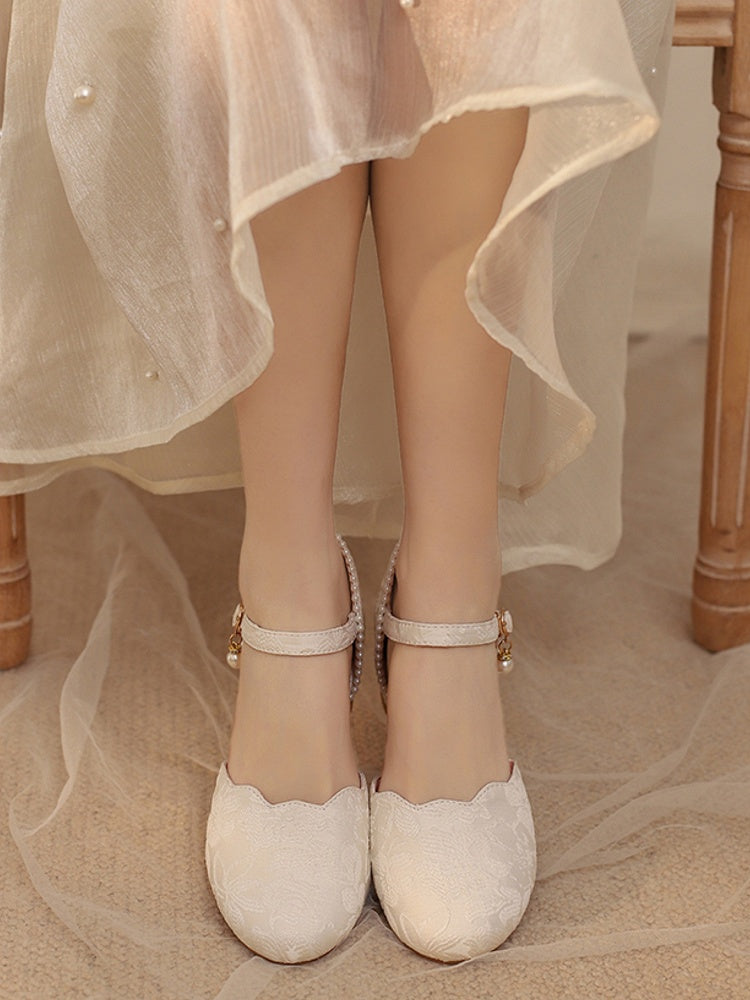 Qi-Inspired Beige Beaded Heel Lolita Sandals - image 3