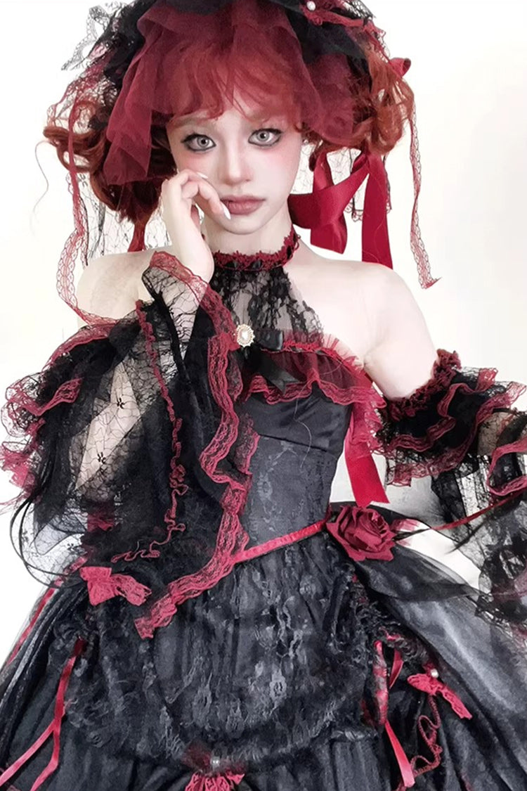 Layered Poem - Halterneck Sleeveless Multi-Layered Jacquard Bride Bow Lace Gothic Lolita Dress - image 4