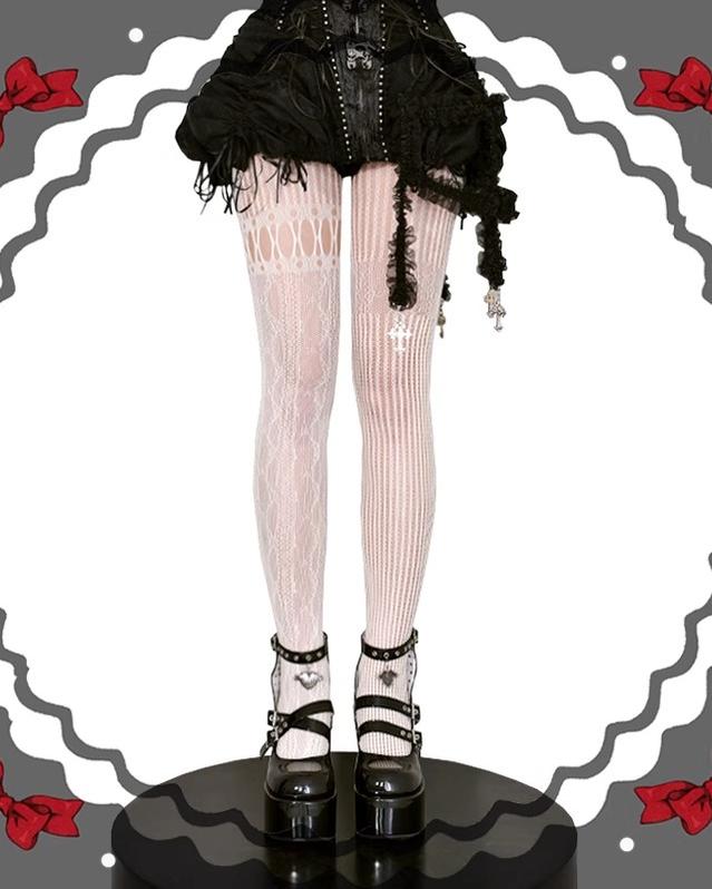 Wuxiaoliu Asymmetric Gothic Lolita Fishnet Pantyhose - image 4