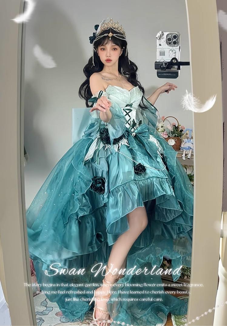 Swan Wonderland - Fairy Lolita JSK with High-Low Hem - image 9