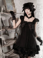 Black Gothic Pearl and Bow JSK Dress - image 2