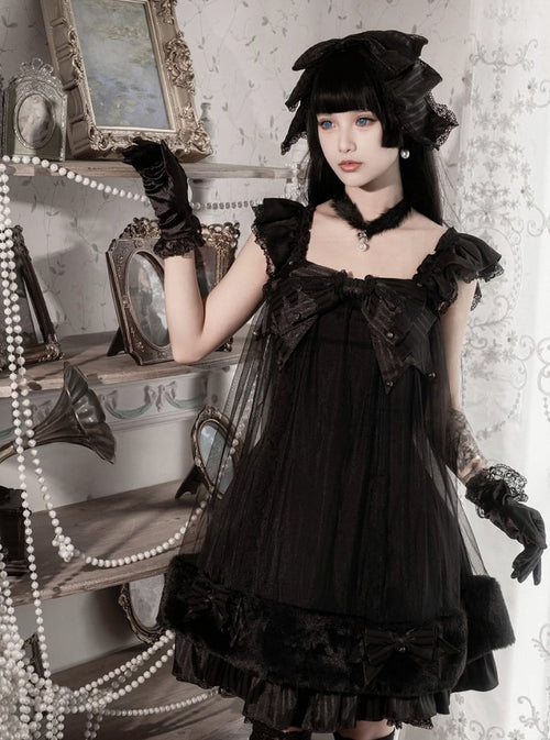 Black Gothic Pearl and Bow JSK Dress - image 2