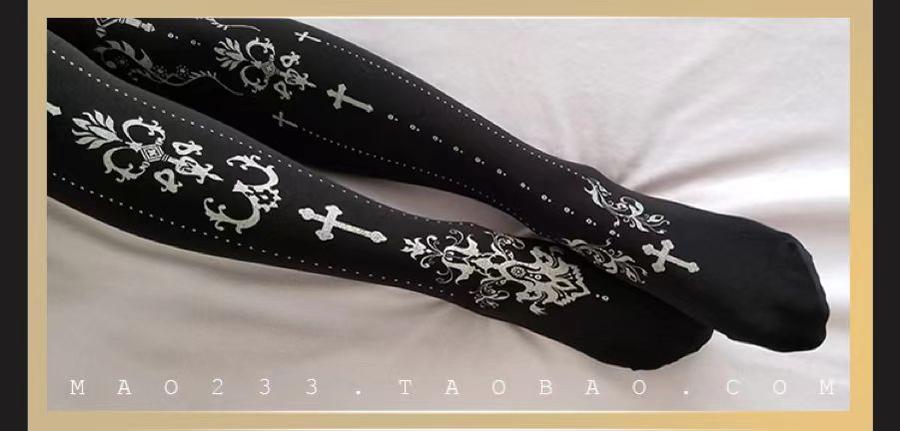 Elegant Lolita Gold Foil Printed Tights - image 18