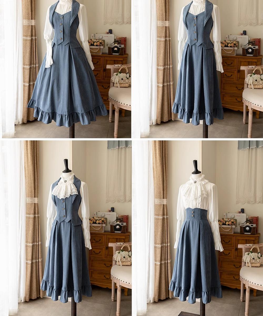 Misty Forest Elegant Vintage Lolita Fishbone Long Skirt and Vest - image 26