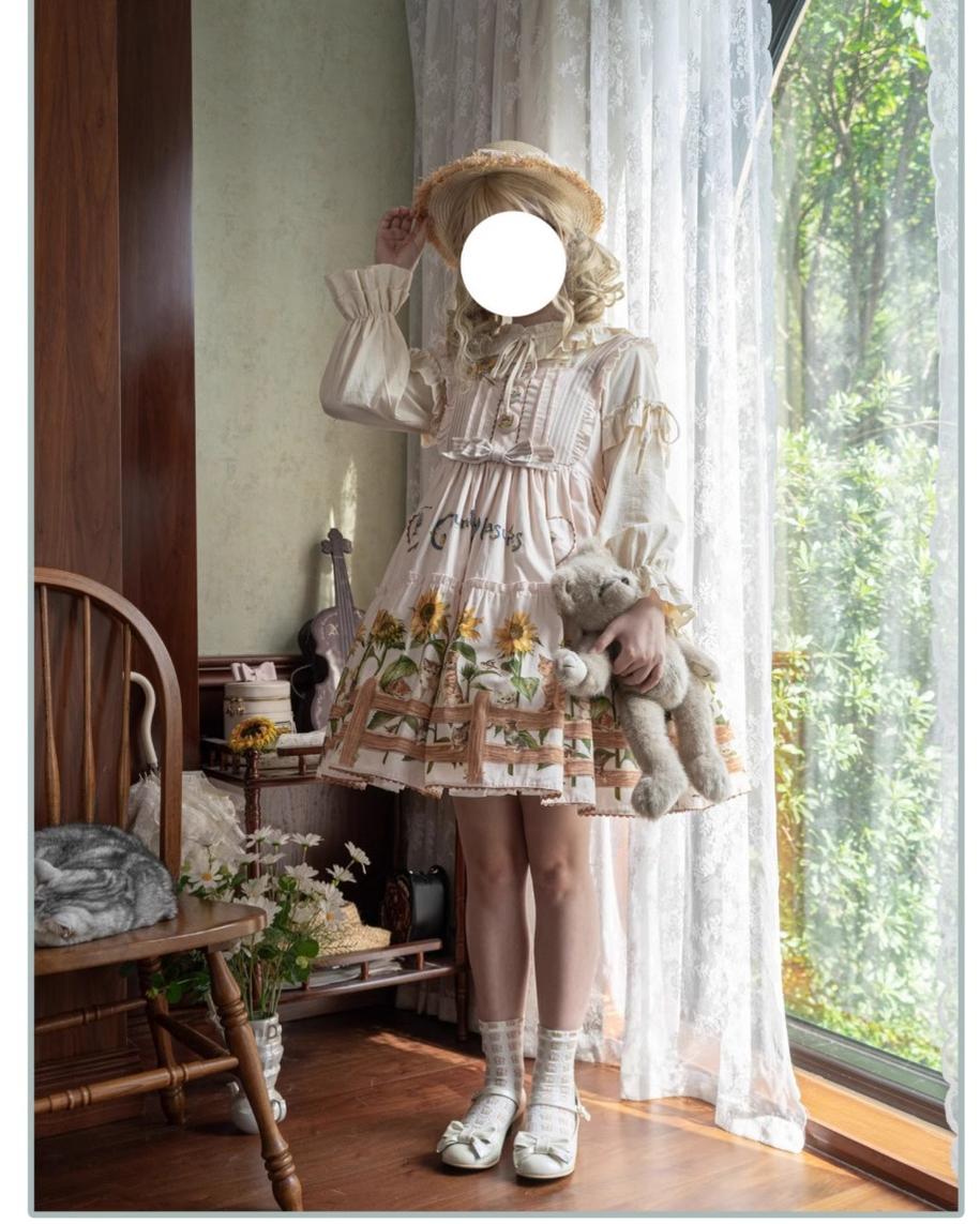 Cat and Sunflower - Sweet Lolita JSK, Cat and Sunflower Print - image 22