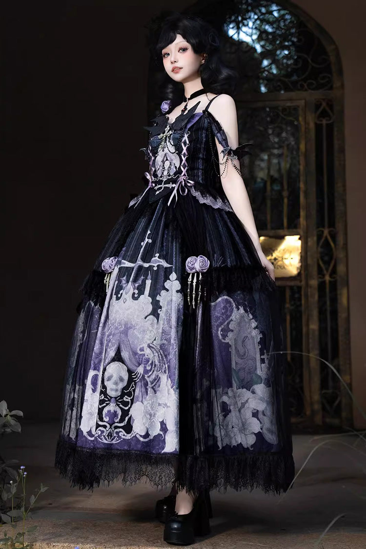 Skull Magic Gothic Lolita Top and Skirt Set in Black and Blue - image 12