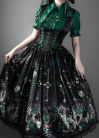 Green Rosette and Skull Print Gothic Corset JSK - image 6
