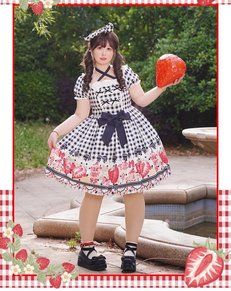Gingham Strawberry - Plus Size Country Lolita OP Dress - image 9