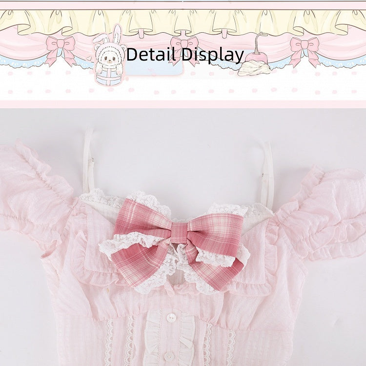 Light Pink Ruffle Puff Sleeve Top with Bow - serendipity - image 3