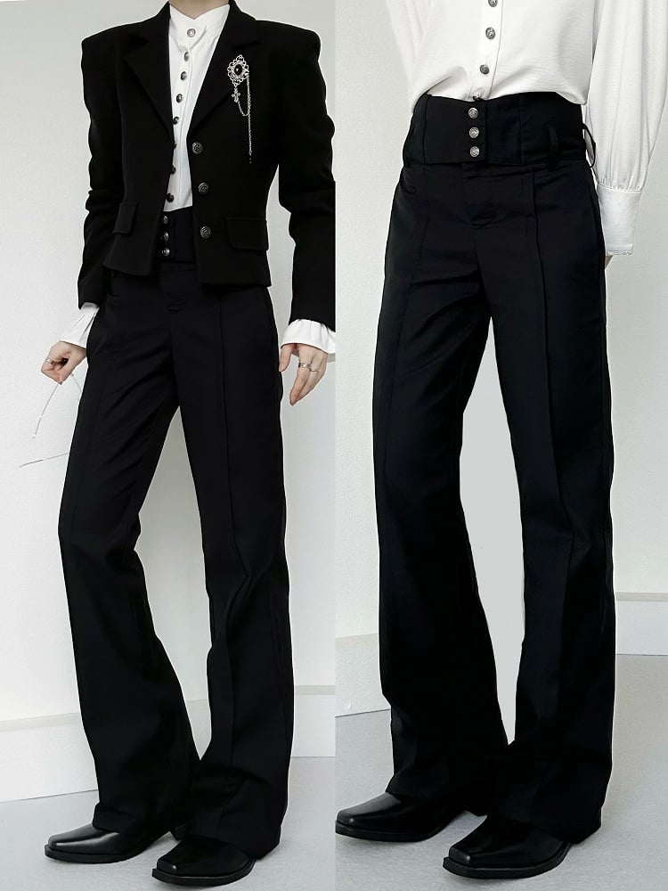 Black High-Waisted Ouji Flare Pants – Straight-Leg Buttoned Waistband | ASAE - image 7