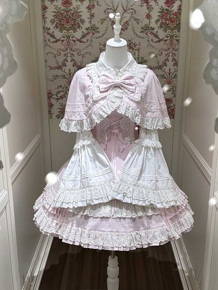 Snowy Pink Cotton JSK Dress with Ruffle Edging - image 7