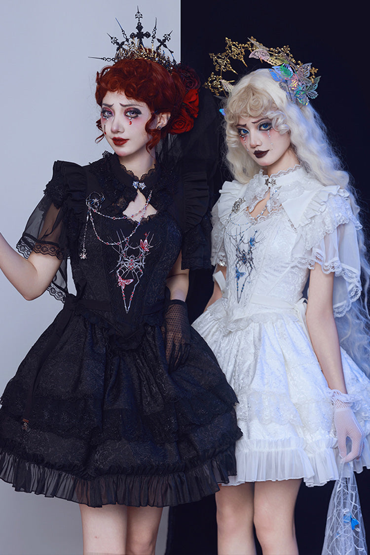 Spider Gothic Lolita Vest, Corset, Mini Skirt and Brooch Set in White - image 2