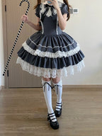 Gray Striped Lace OP Dress with Apron - image 4
