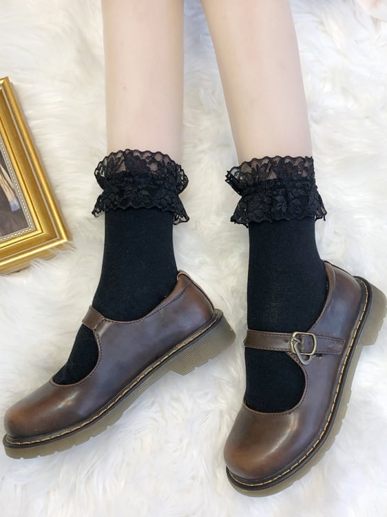 Lace-Trimmed Lolita Cotton Socks - 4 Colors - image 4