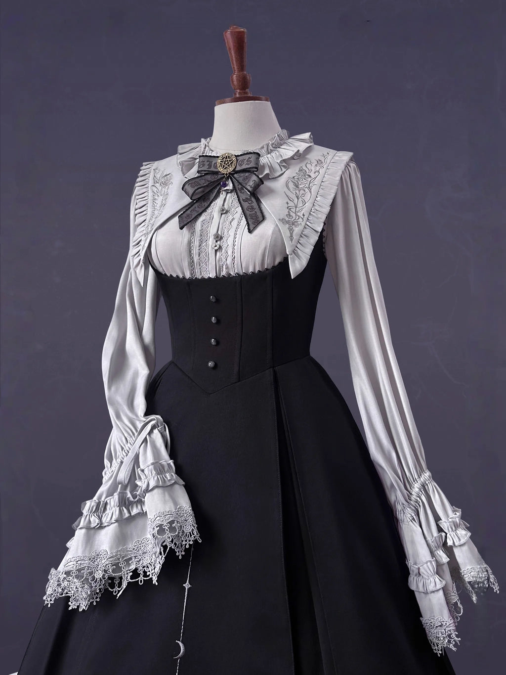 Witch Notes - Gothic Lolita Embroidered Dress Suit, Cross and Rose Print - image 5