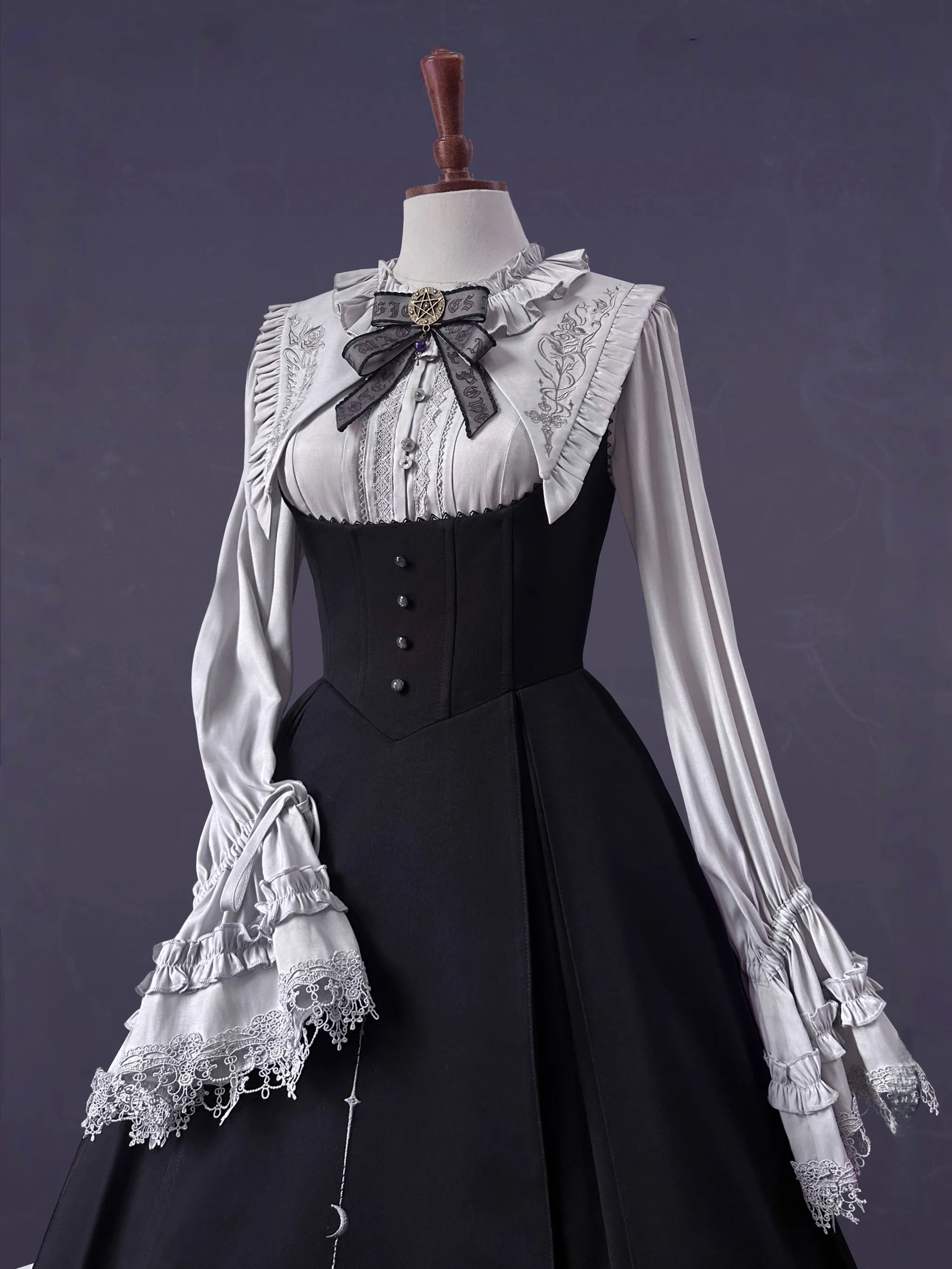 Witch Notes - Gothic Lolita Embroidered Dress Suit, Cross and Rose Print - image 5