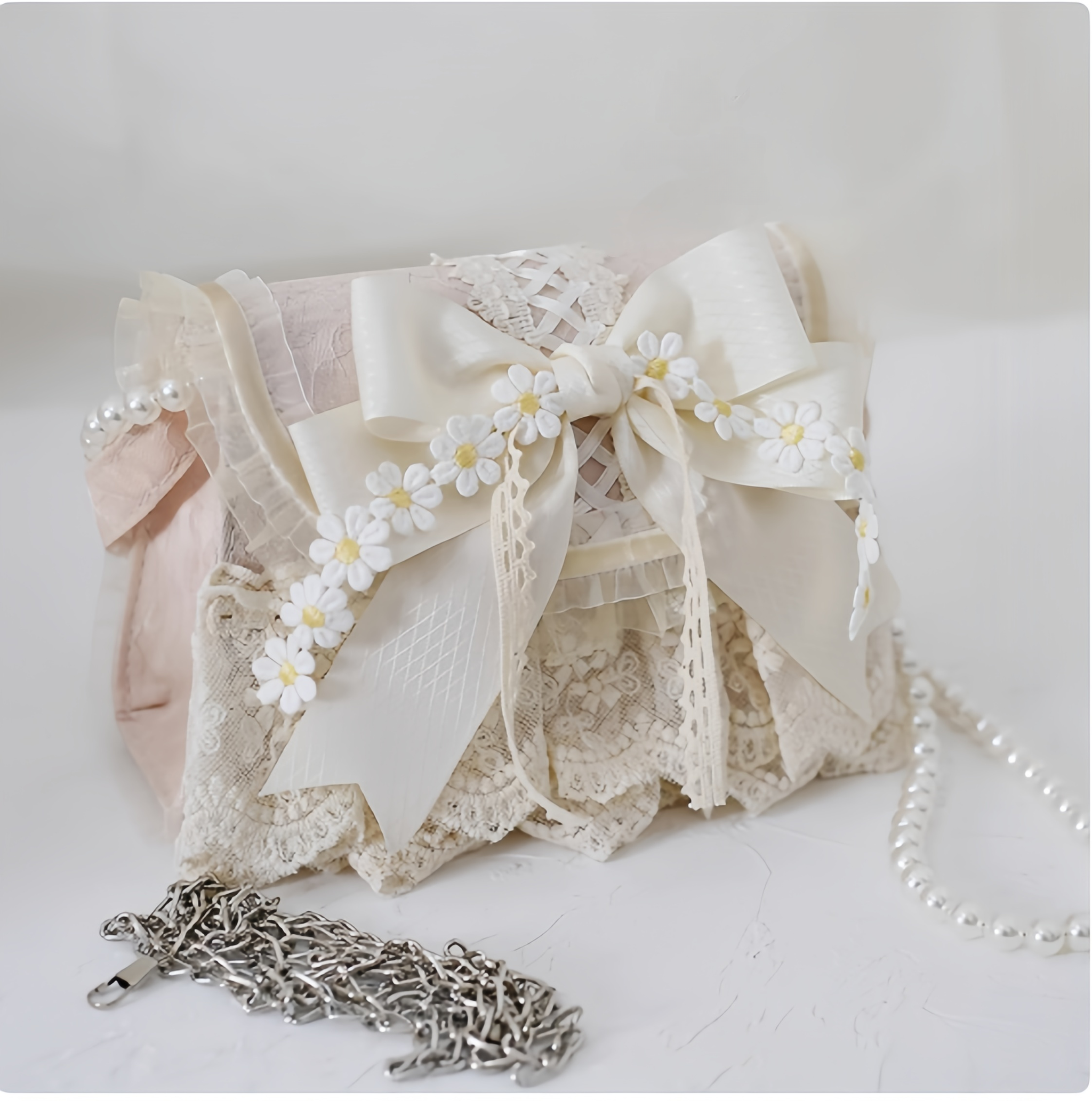 Elegant Lolita Bag Daisy Pearl Chain Lace Handbag - image 2