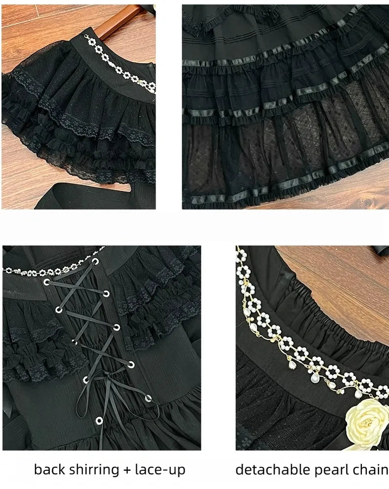 Unnamed Dusk Poem - Classic Lolita OP Dress, Tulle Skirt with Cross Accent and Accessories - image 8