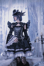 Metallic Angel Black Gothic Lolita Top and Ruffled Skirt Set - image 1