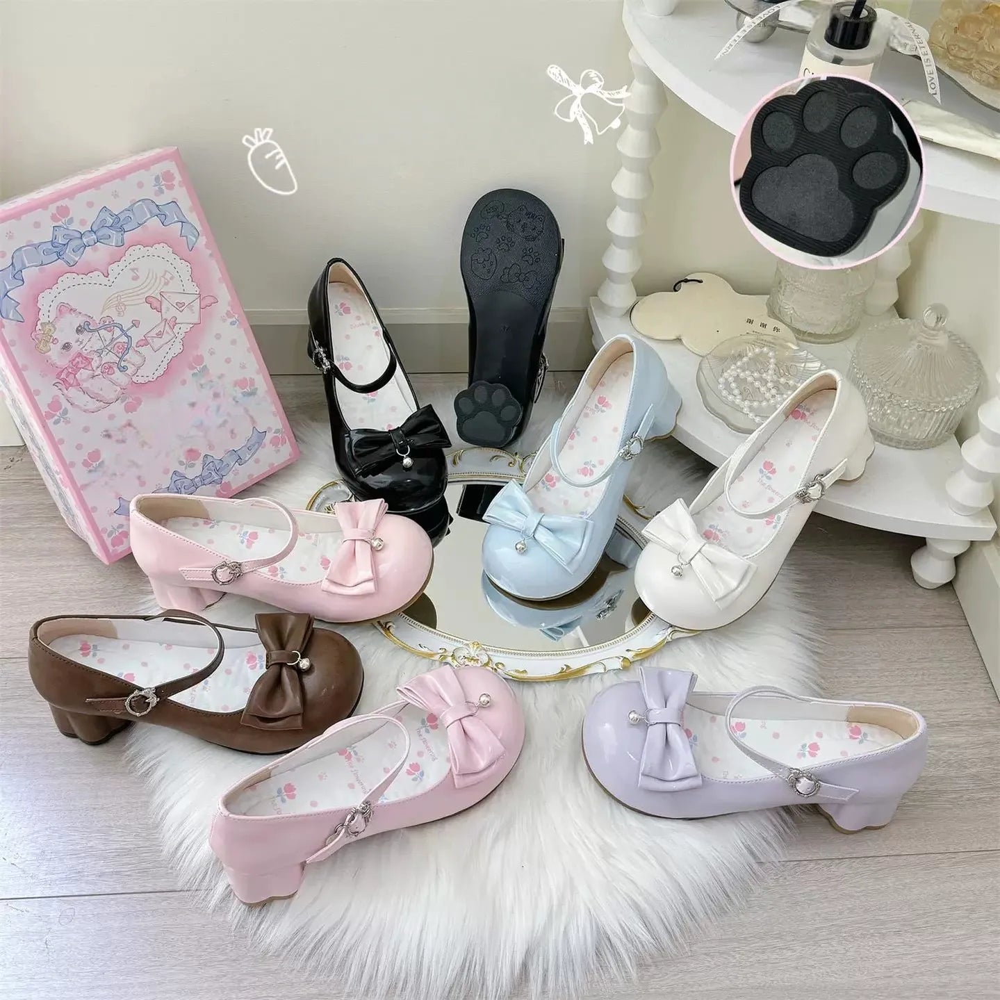 Dingbell Bunny - Sweet Lolita Round Toe Shoes, Cat Paw Heel - image 1