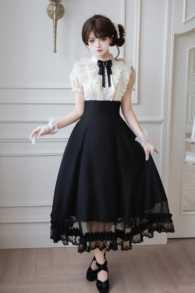 Miss Lola · Snow Kiss - Stand Collar Short Puff Sleeves Ruffled Color-Blocked Faux Two-Piece Sweet Lolita Long Dress 3 Colors - image 24