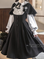 Vintage Black and White Classic Lolita Dress with Detachable Cape - image 3