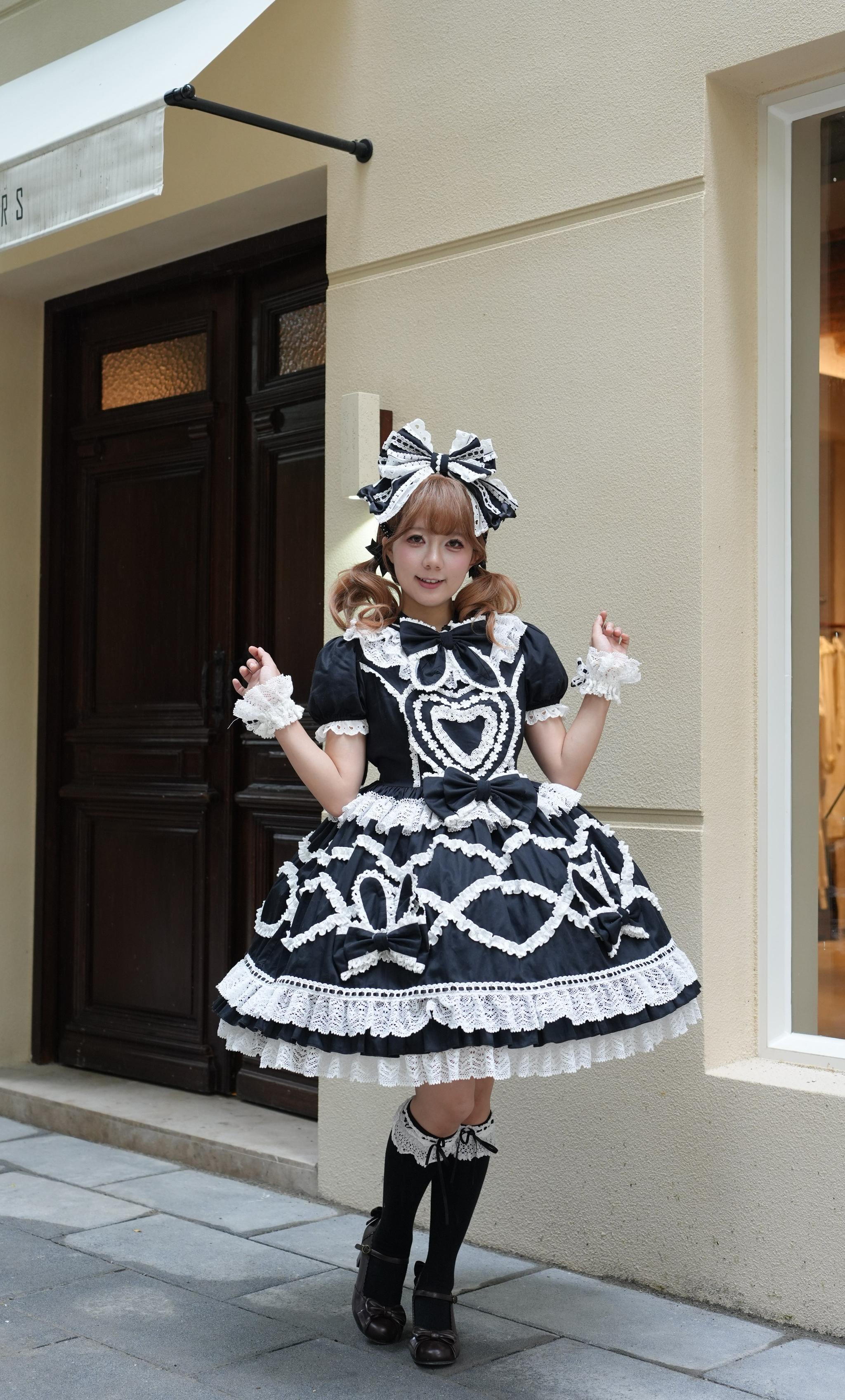 Creamy Sweet Bunny - Cotton Old School Lolita Bunny Ear OP Dress with Bows and Accessories - image 14