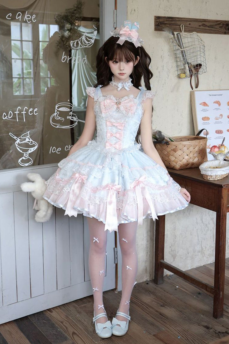 Blue Candy Satin Ballet Sweet Lolita JSK Dress - image 5