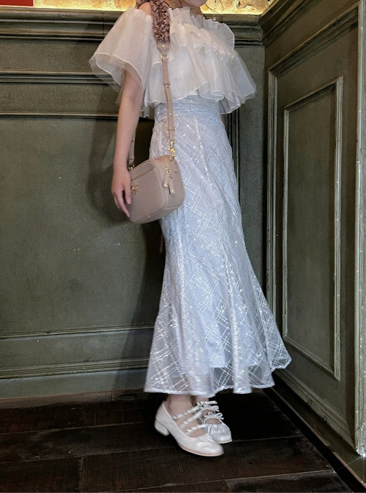 Elegant Blue Sequin Mermaid Skirt - image 7