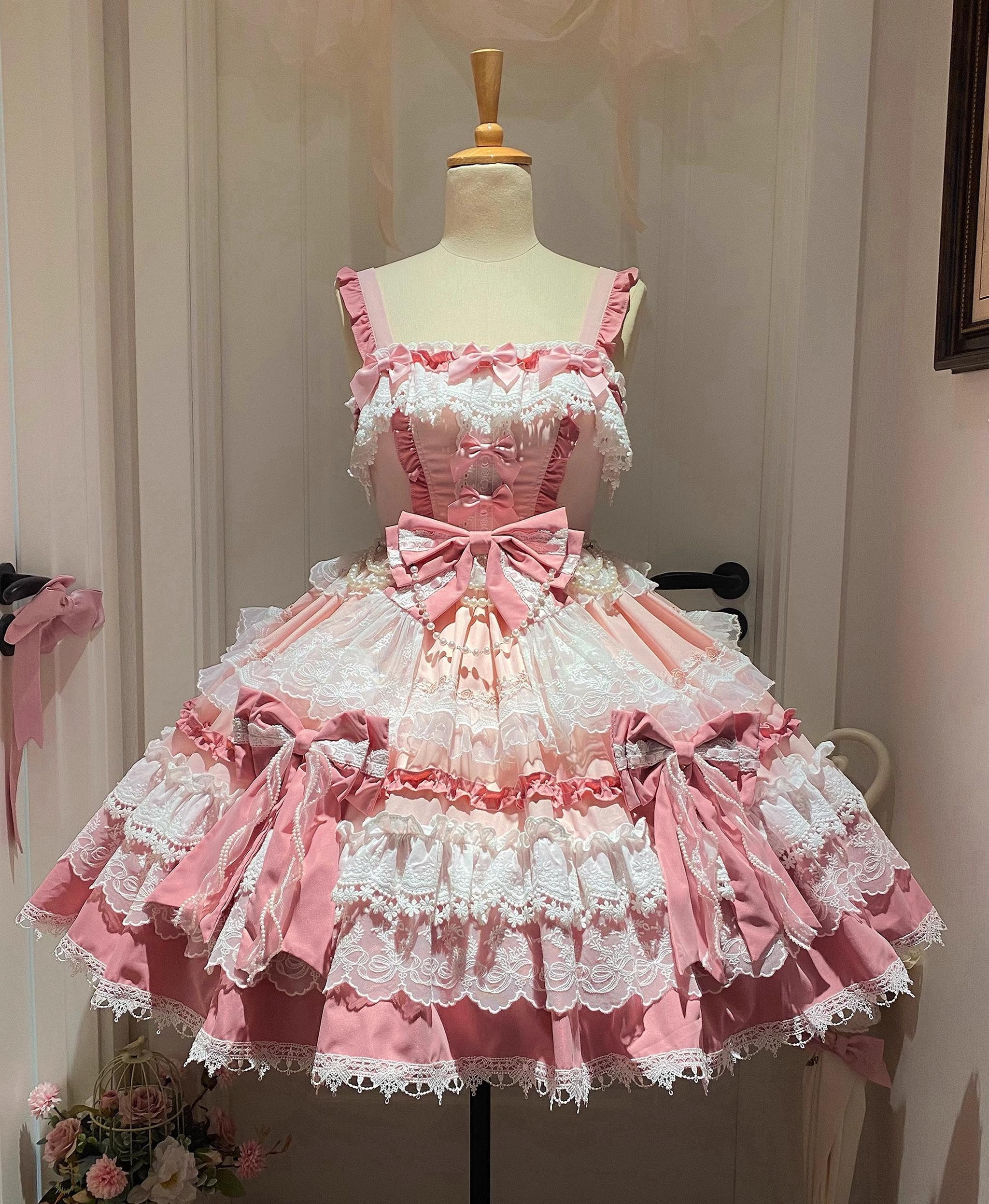 Girl's Secret - Pink Sweet Lolita JSK Dress with Lace and Bow Trailing - image 1